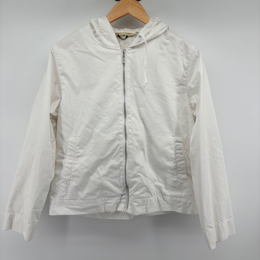 Eddie Bauer Full Zip Hooded Jacket White Cotton Blend Lightweight Women Size M